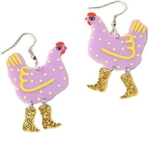 Purple Chicken Earrings with Gold Boots